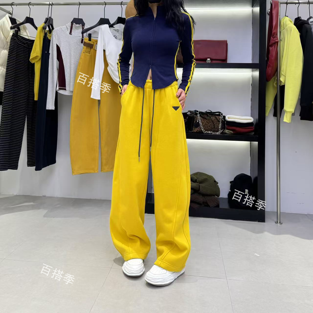 （工厂店）单款-卫裤女早春新款高腰显瘦弯刀裤运动百搭休闲长裤