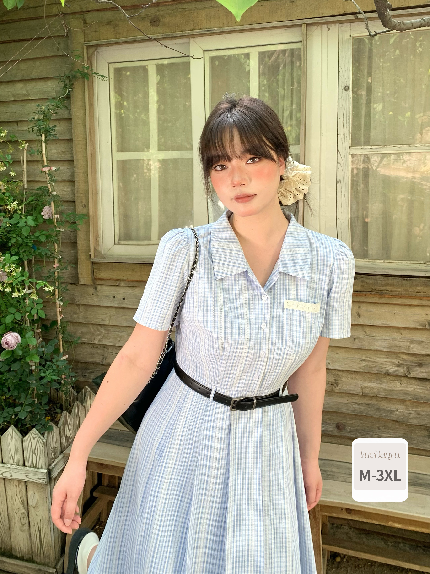 月半鱼【冷水日记】夏季盐系竖纹连衣裙女新款法式气质学院风长裙