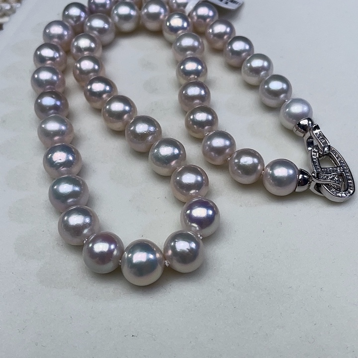 淡水珍珠银S925镶嵌颈饰卡10到11高品极光蔓塔玫瑰色炫彩毕业级