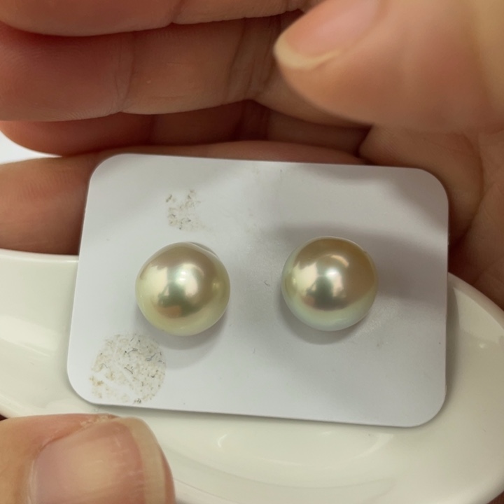 海水珍珠裸珠12.3mm炫彩干枯金对珠