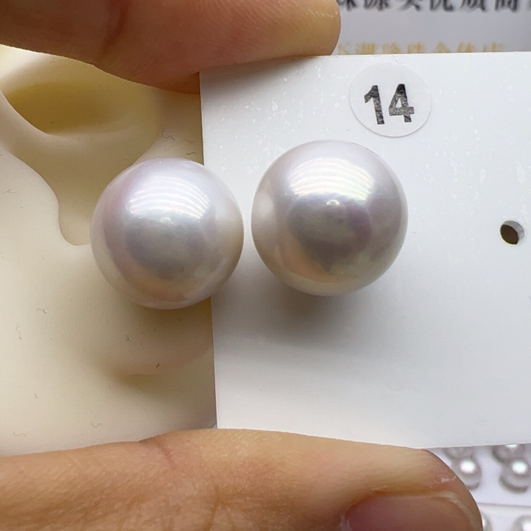 淡水珍珠耳饰银S925镶嵌13-14