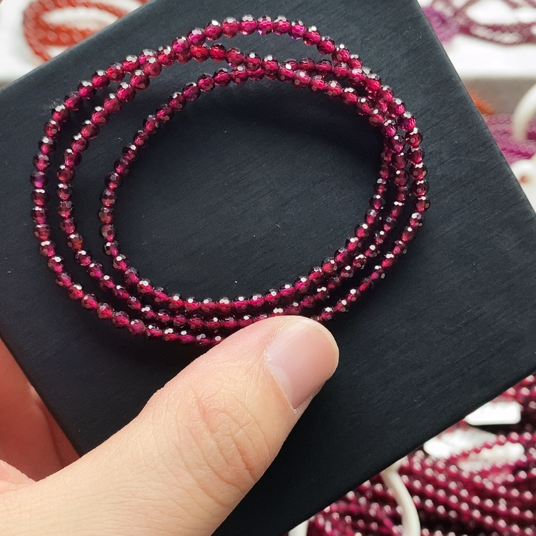 石榴石手链未镶嵌3.4mm紫红色切面