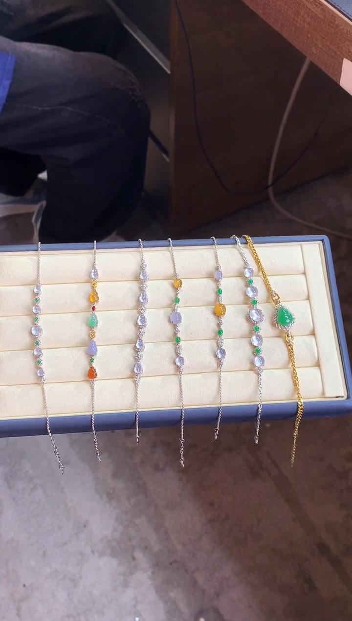 【彩虹盘】翡翠手链-18K金-多样性发一件-AL030|CXQ21