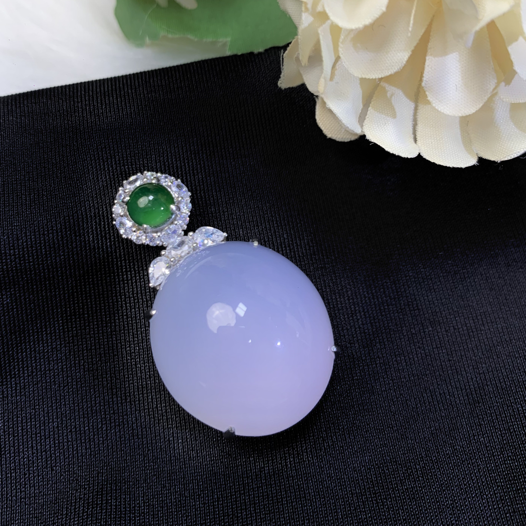 天然土耳其蓝紫玉髓蛋面吊坠S925银镶嵌小众显气质精工重银挂件