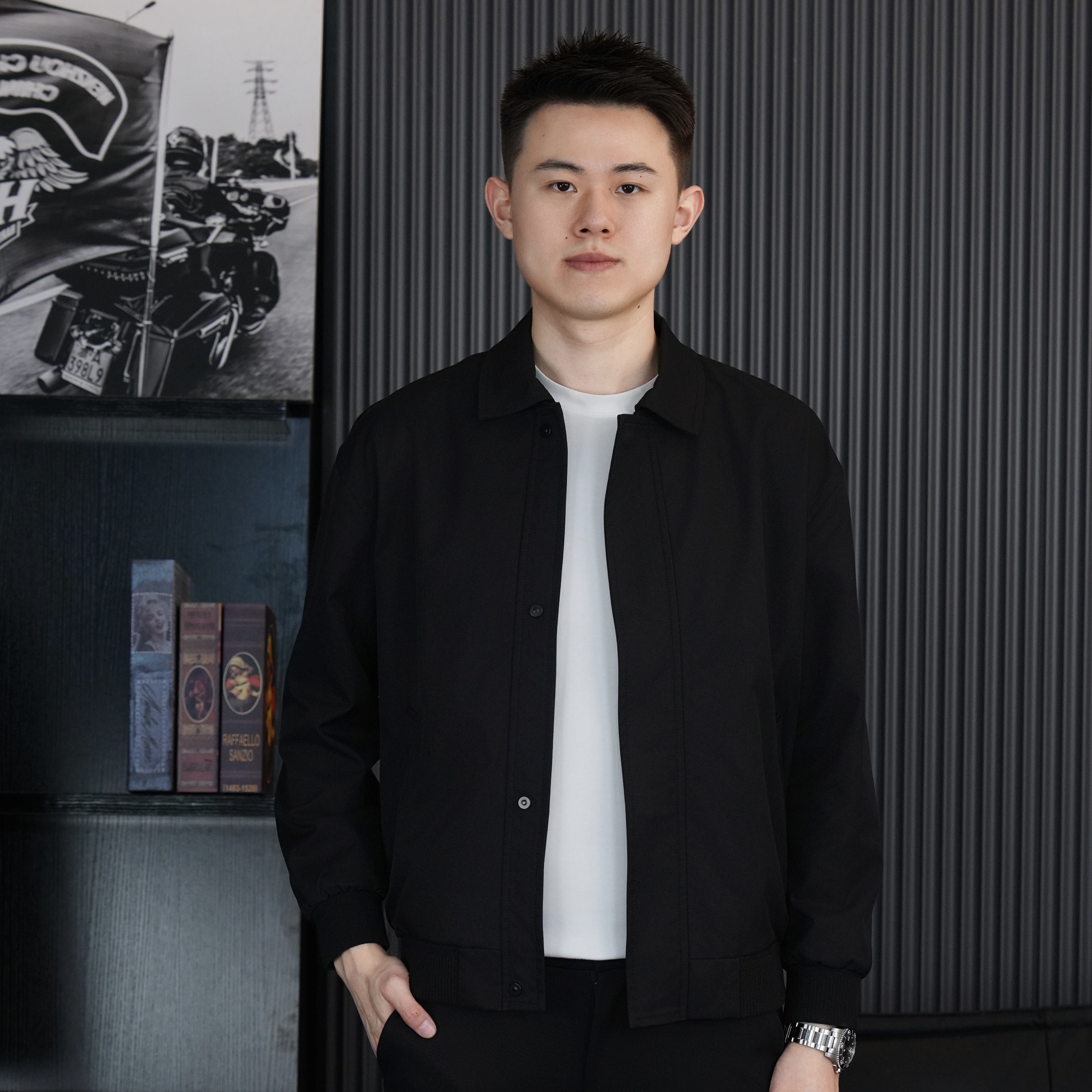 【Bing哥哥】男士轻奢纯色简约夹克春秋商务休闲百搭按扣上衣外套