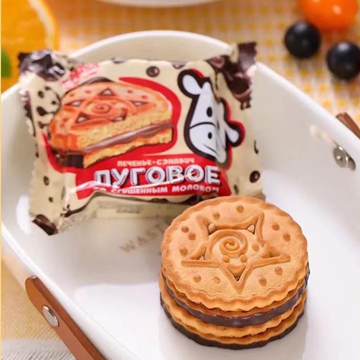 （10包）拉迈尔炼乳味三明治夹心饼干俄罗斯进口巧克力味独立包装