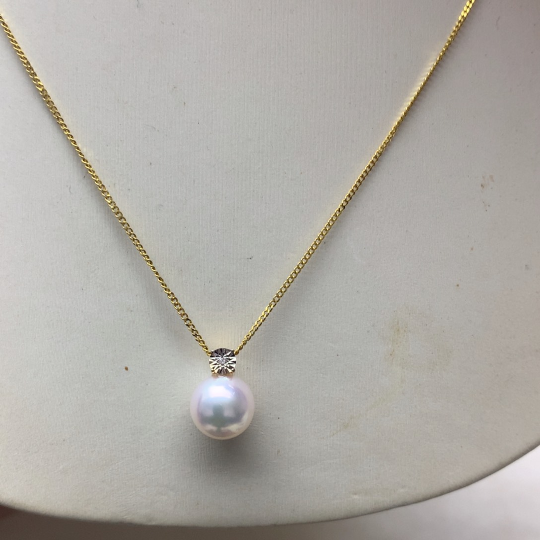 海水珍珠颈饰18K金镶嵌8-8.5akoya王妃吊坠