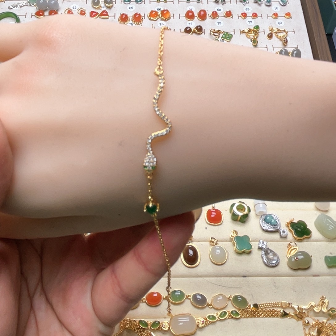 和田玉手链银S925镶嵌