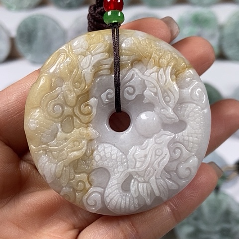 翡翠颈饰未镶嵌九龙扣两面工福利