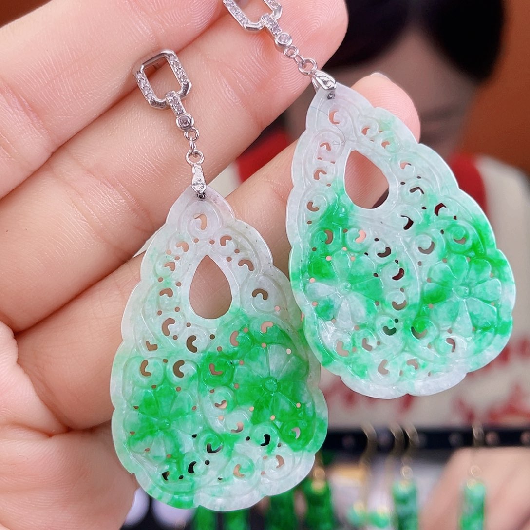 翡翠银S925镶嵌耳饰