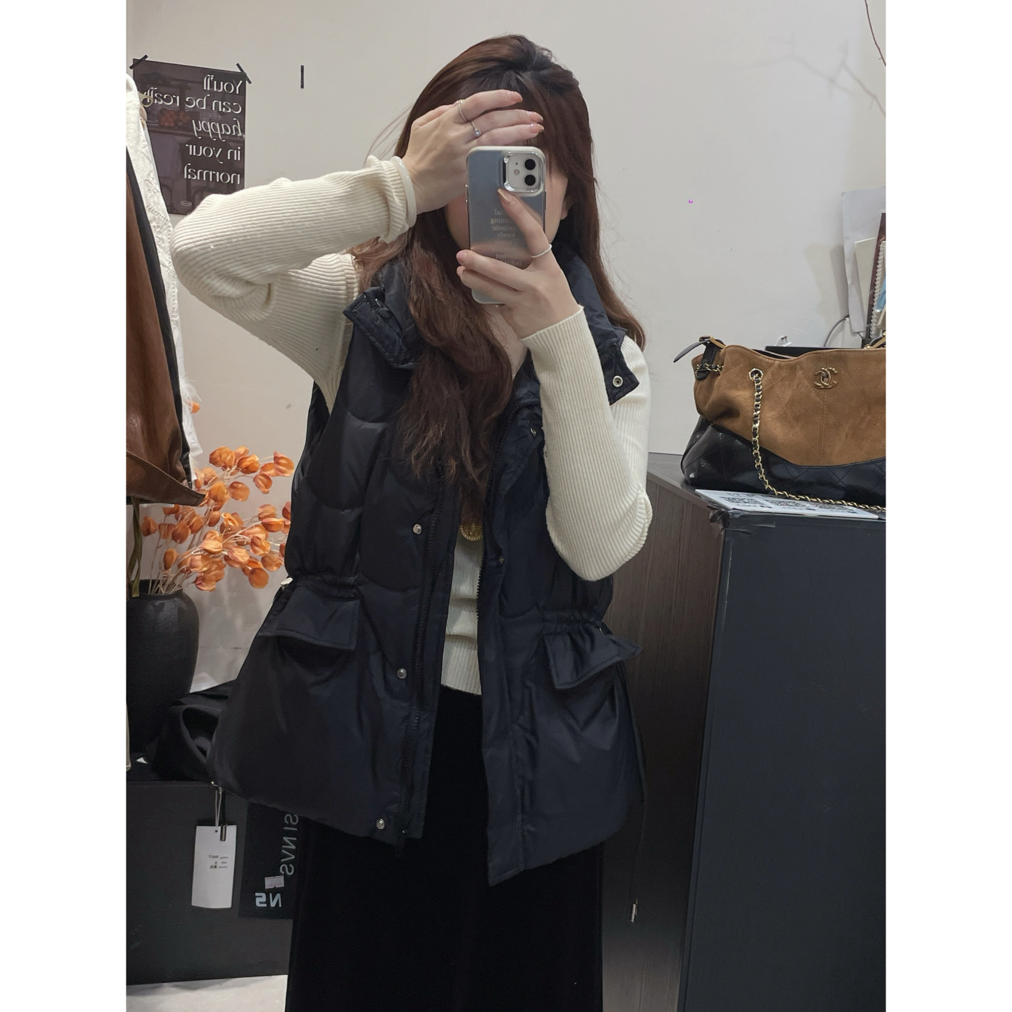 NS「绒语轻轻」ins新款收腰设计感宽松立领保暖棉服白鸭绒马甲马夹