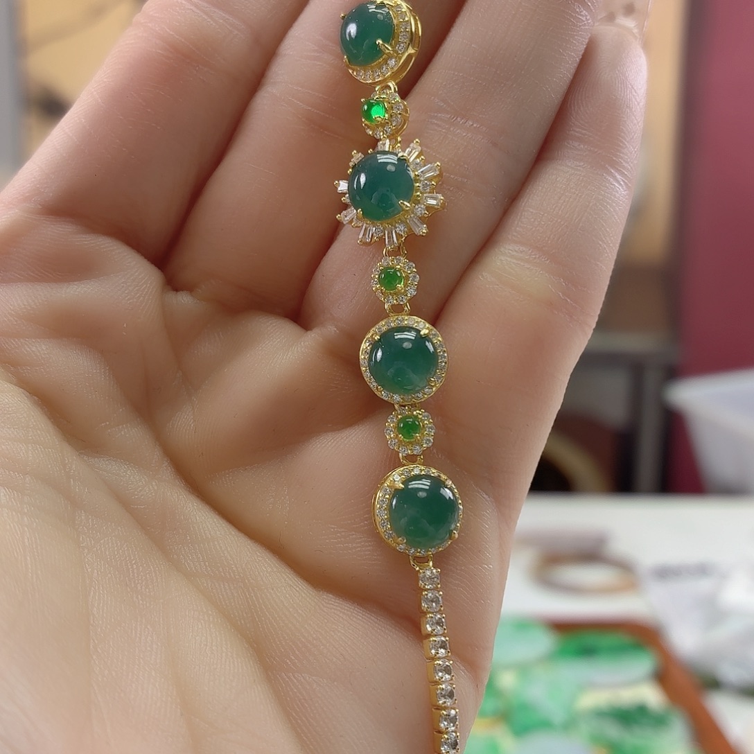 翡翠银S925镶嵌手链翡翠