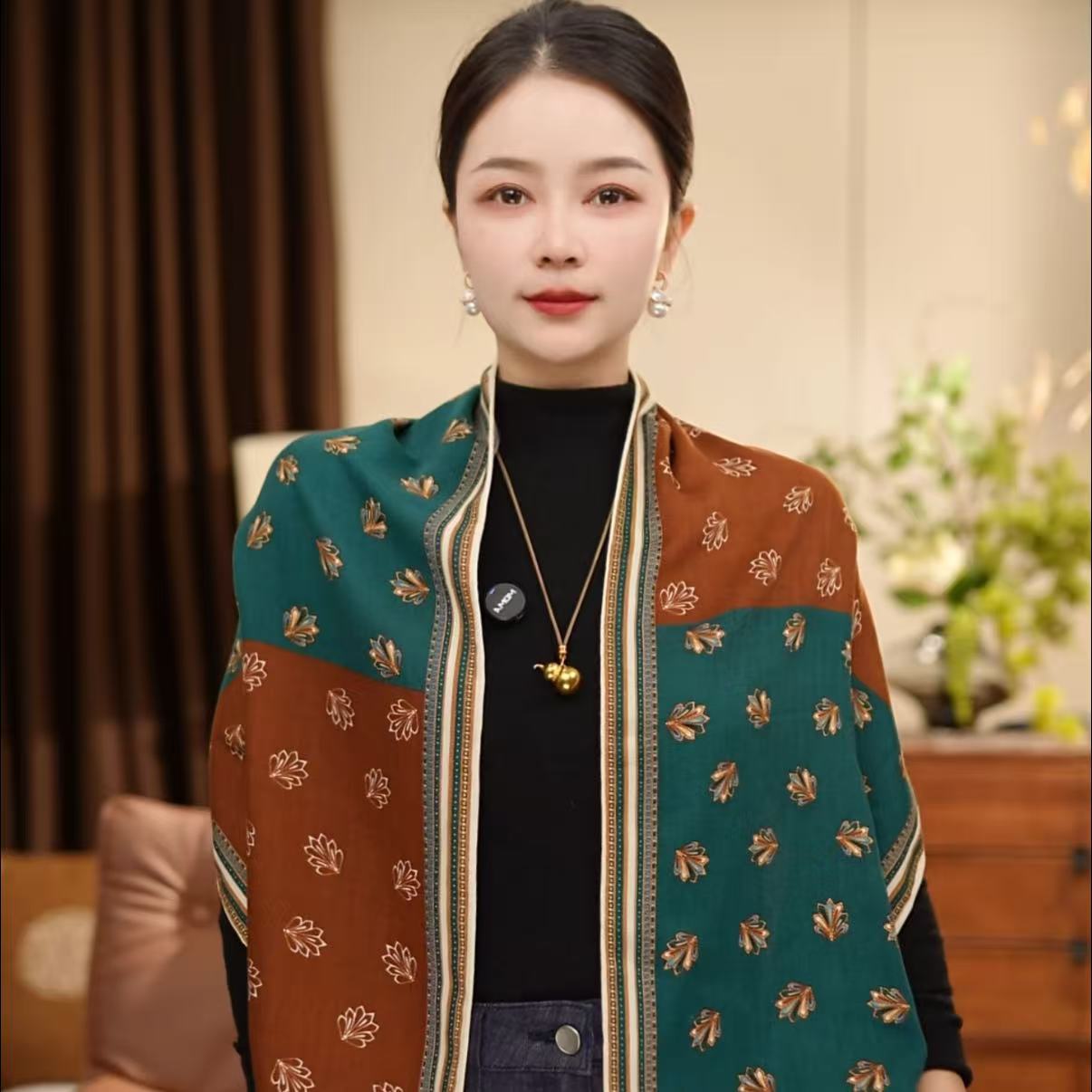 【紫荆花】2025秋季冬季新款140X40拼色丝毛棉百搭长巾头巾围巾