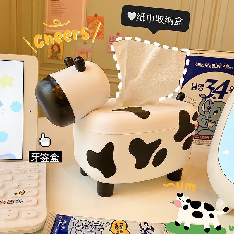 【AD】可爱奶牛纸巾盒多功能家用抽纸收纳客厅餐厅抽纸牙签一物两用