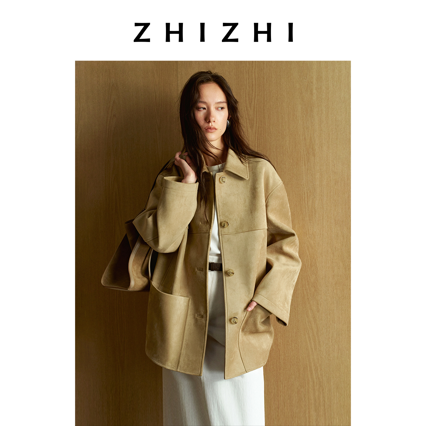 致知 玉京秋 仿麂皮绒方形贴袋宽松挺阔外套26春新品ZZ2FSWJ3037