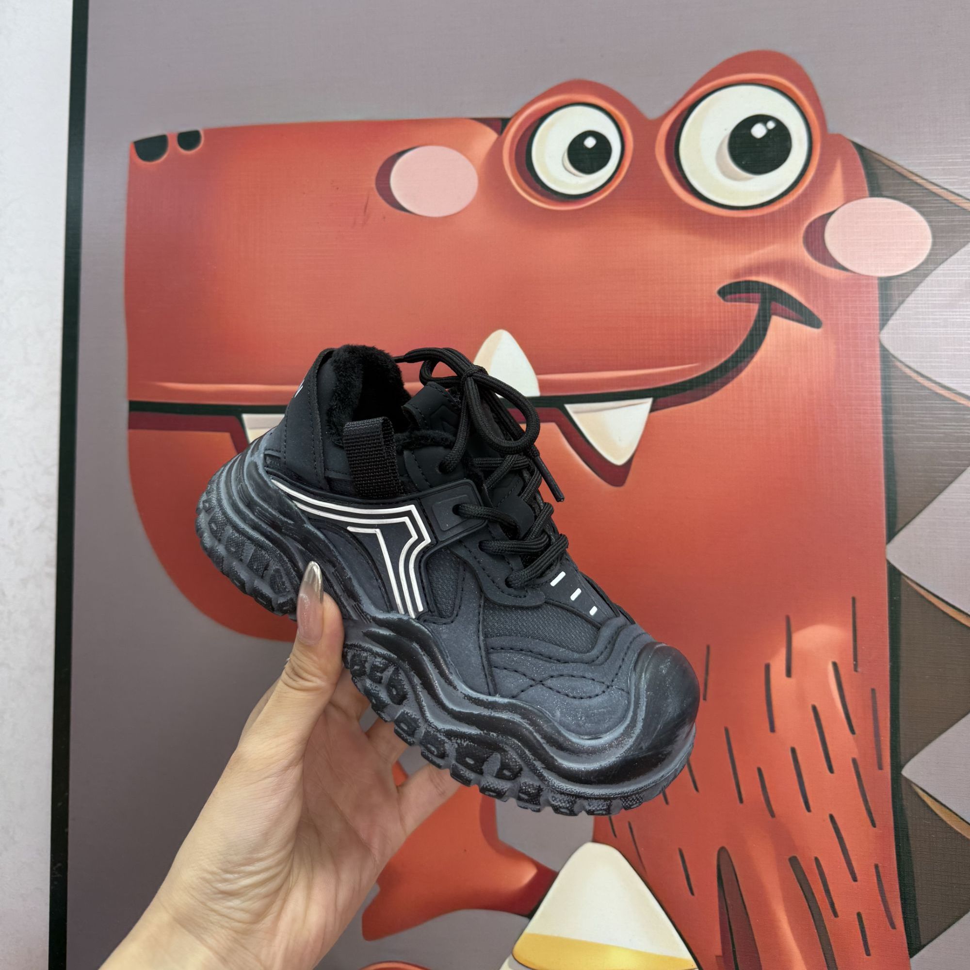 （嘻涵）2620冬季新款复古擦旧老爹运动鞋加绒儿童爆款老爹棉鞋