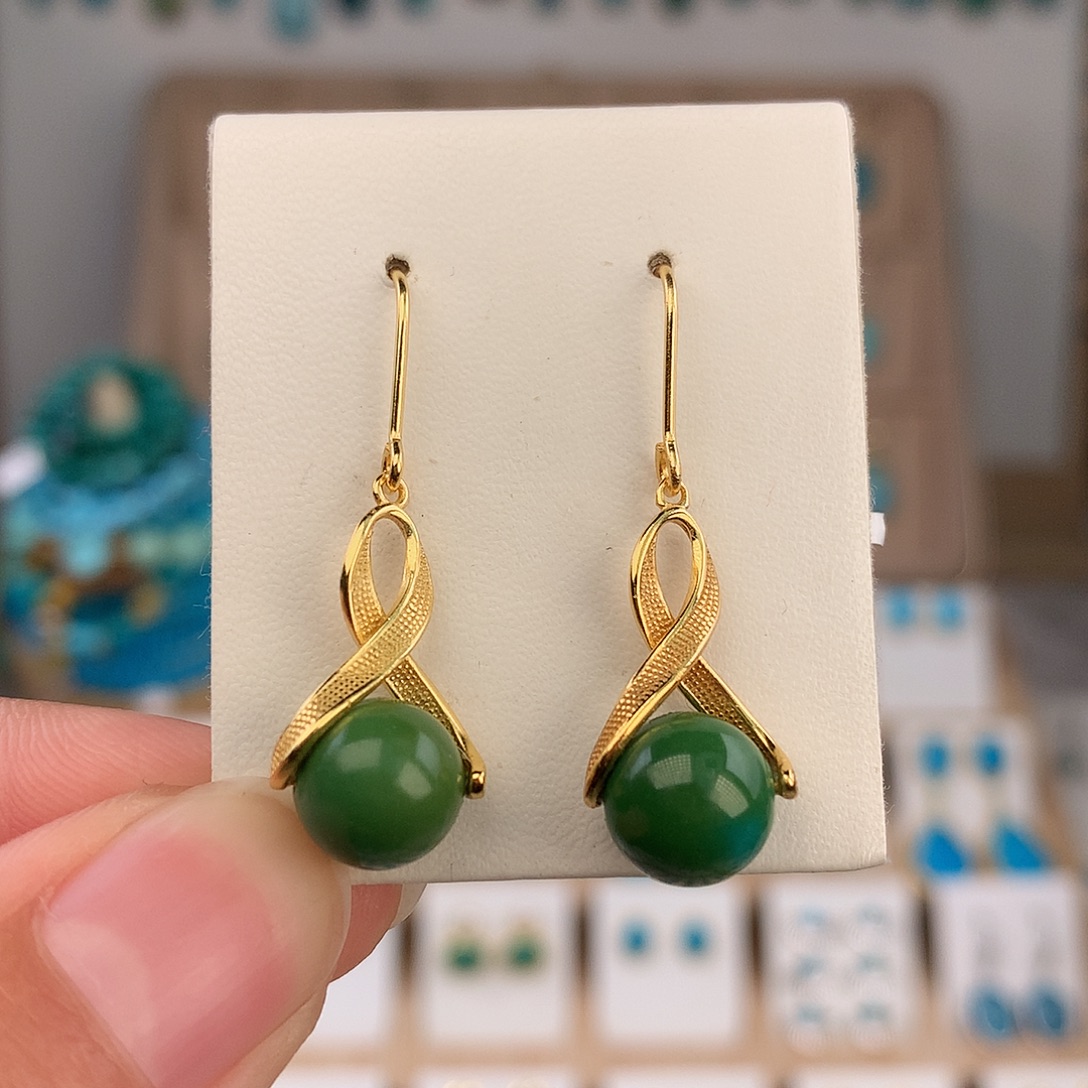 绿松石银S925镶嵌耳饰