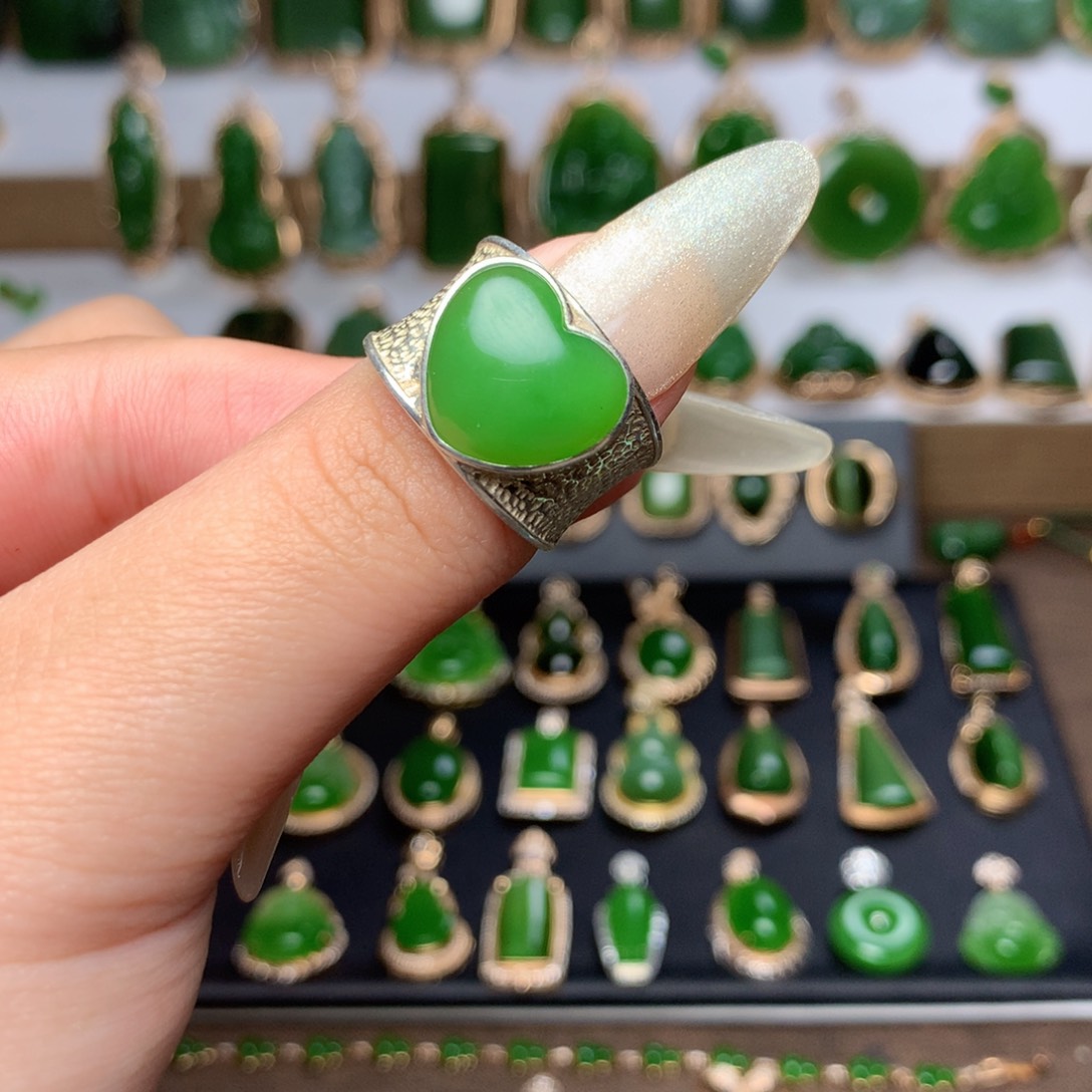 和田玉（碧玉）戒指银S925镶嵌