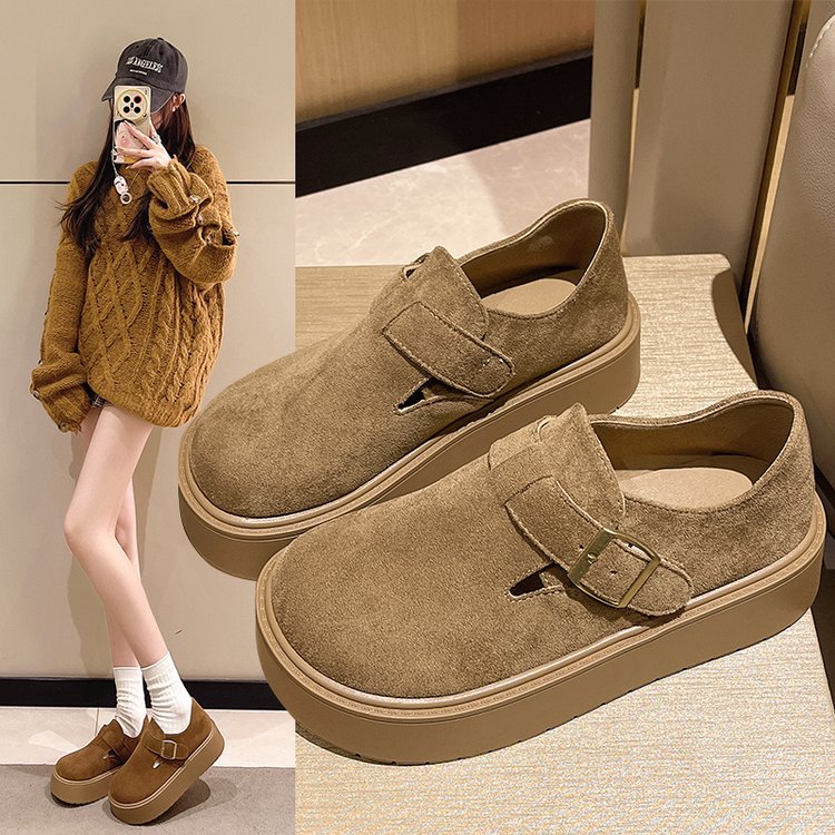 厚底深口平底时尚英伦风防水台秋季增高单鞋圆头浅口A03