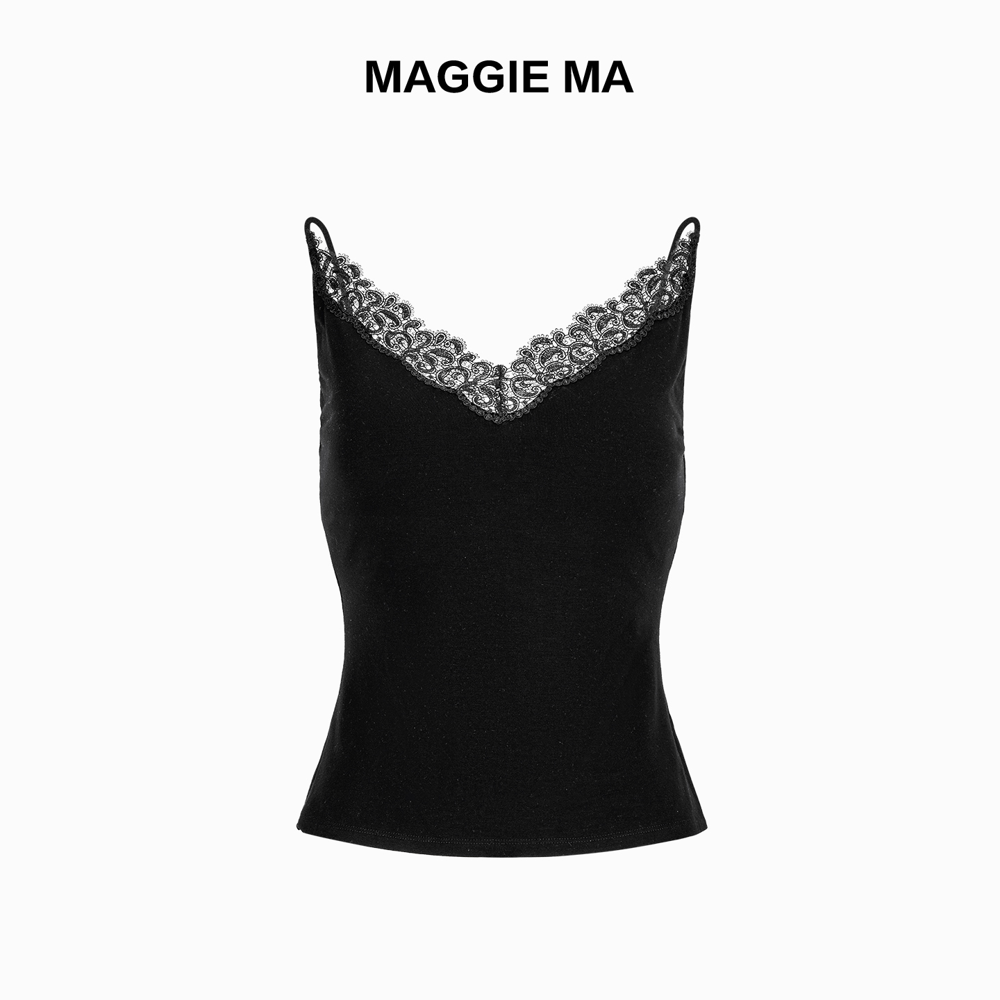 MAGGIE MA马婧设计师款黑色神秘性感蕾丝吊带背心541S