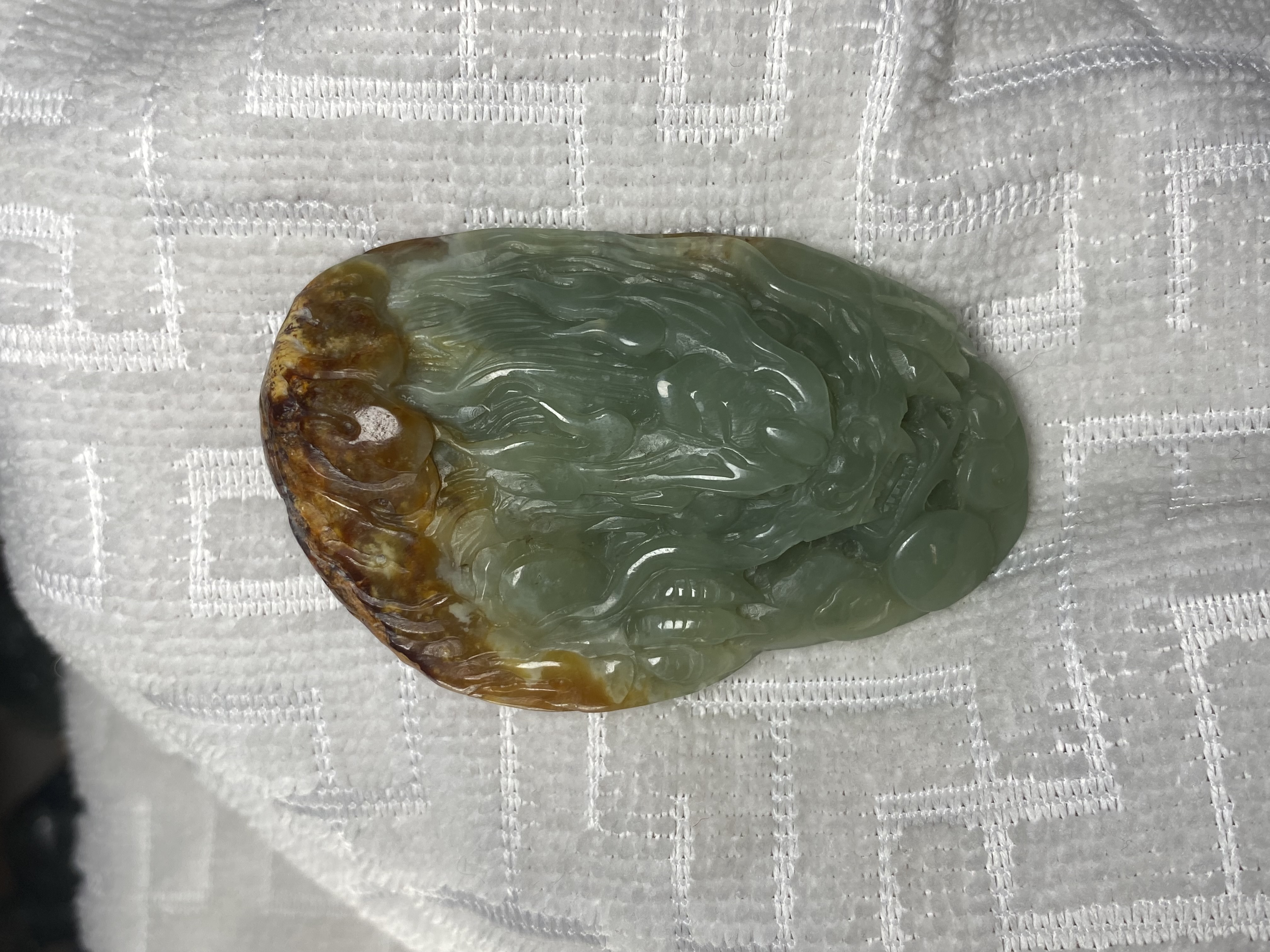 黄白河磨玉龙手把件原皮原色大龙手把件