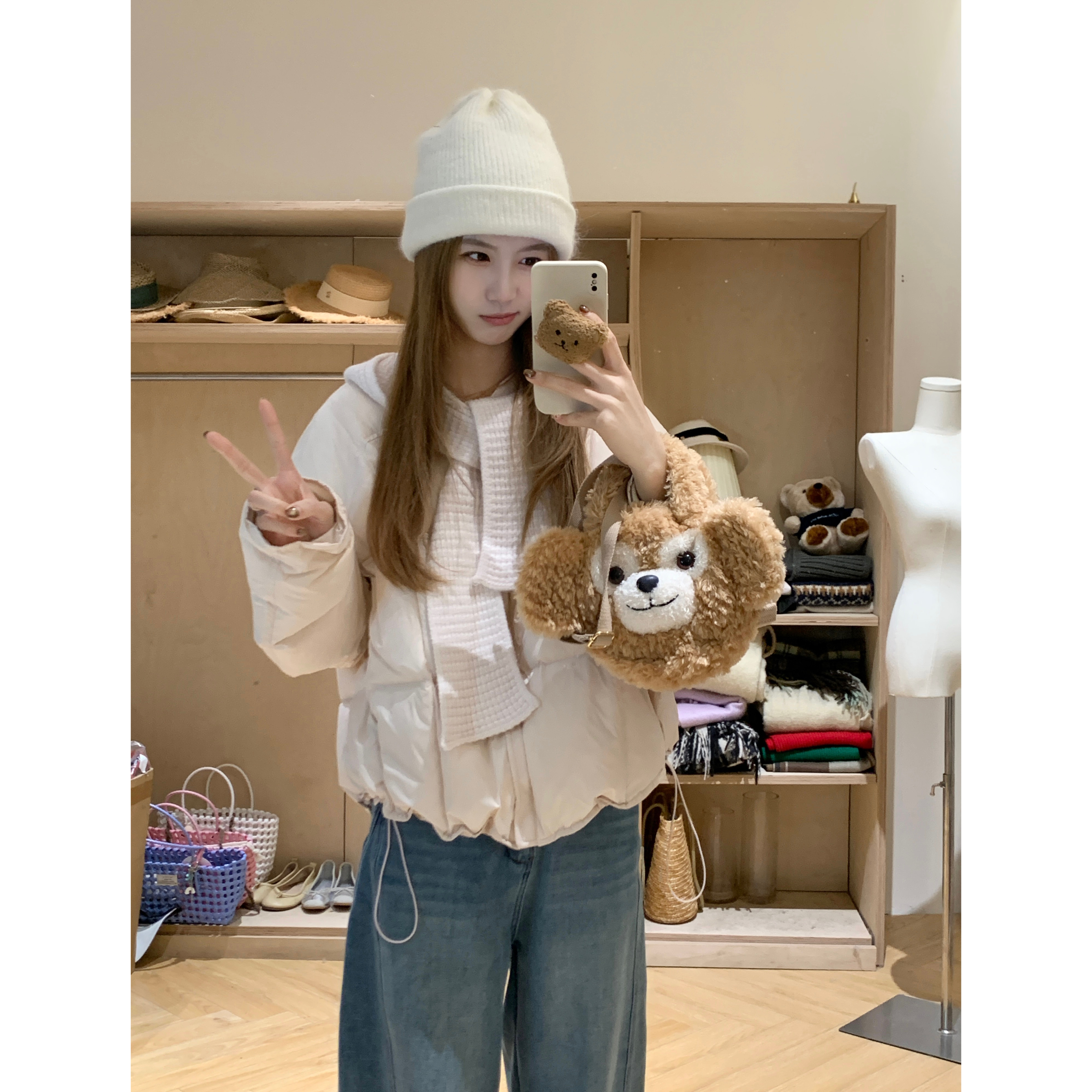 【YS】圆领短款保暖面包新国标90羽绒服（配针织披肩帽）~1307