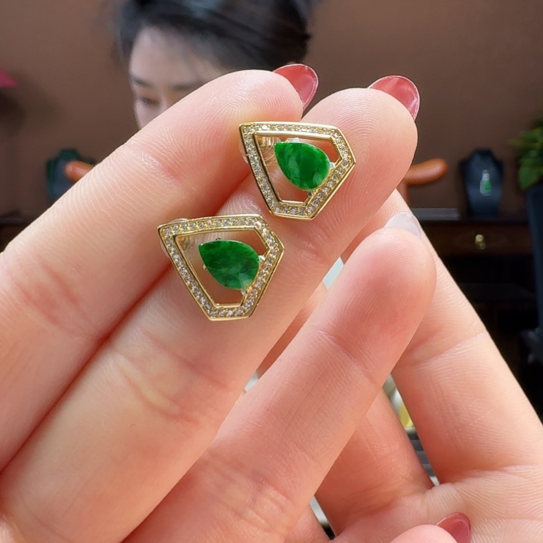 翡翠耳饰银S925镶嵌耳饰