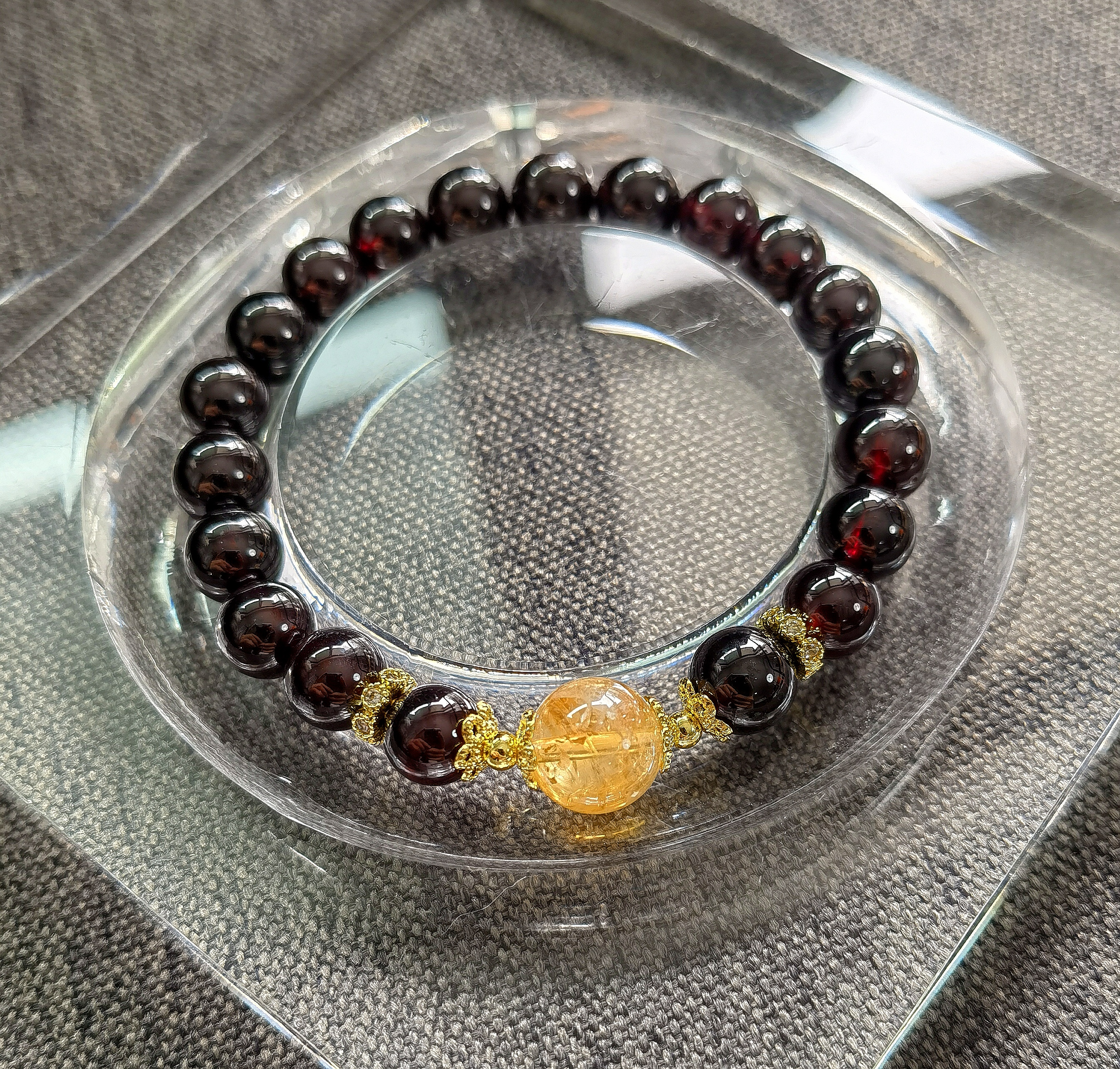 天然 卡8 石榴石 黄塔晶 原创手串