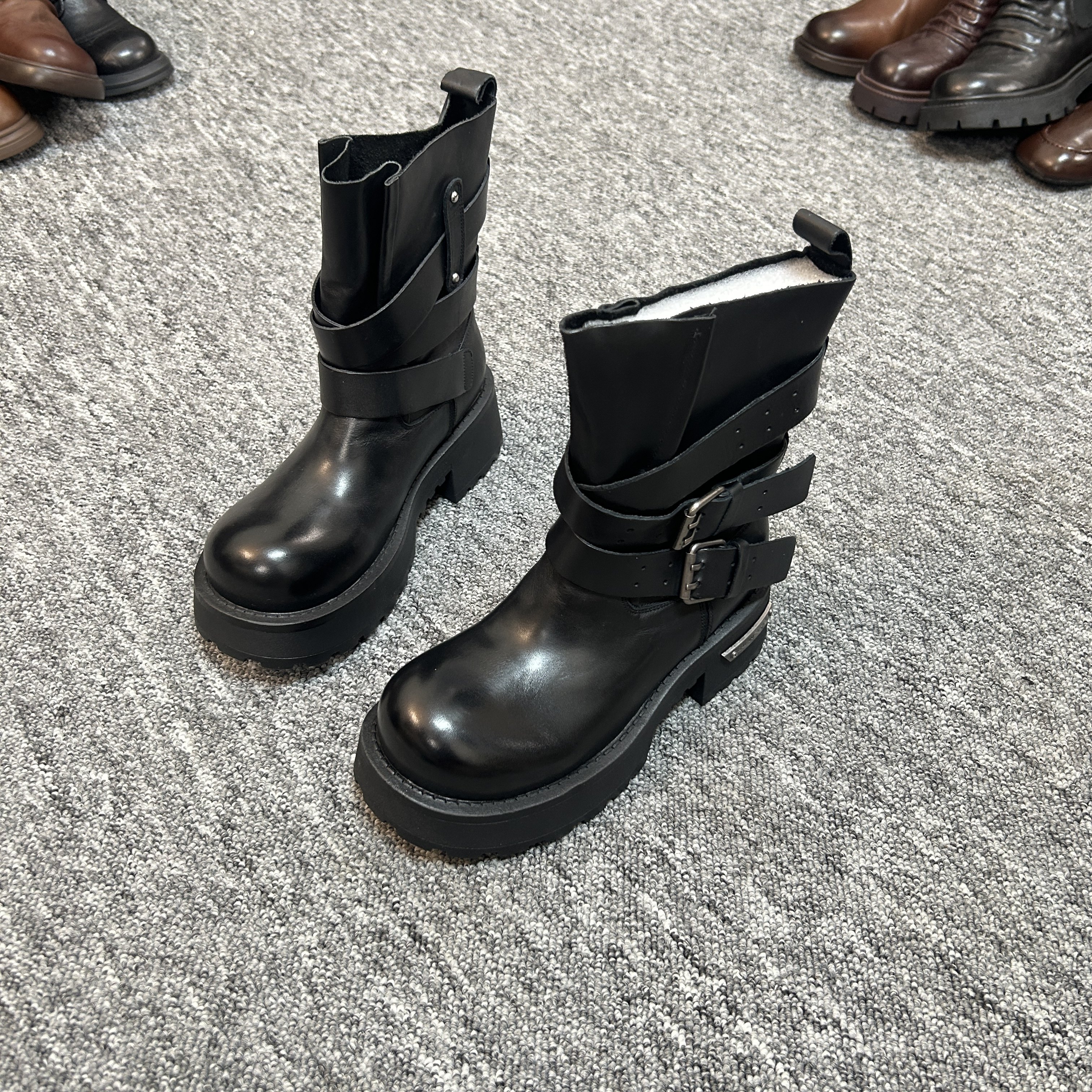 陈老板-牛皮4.5公分/高奢真皮短靴女鞋百搭时尚中桶靴子7663