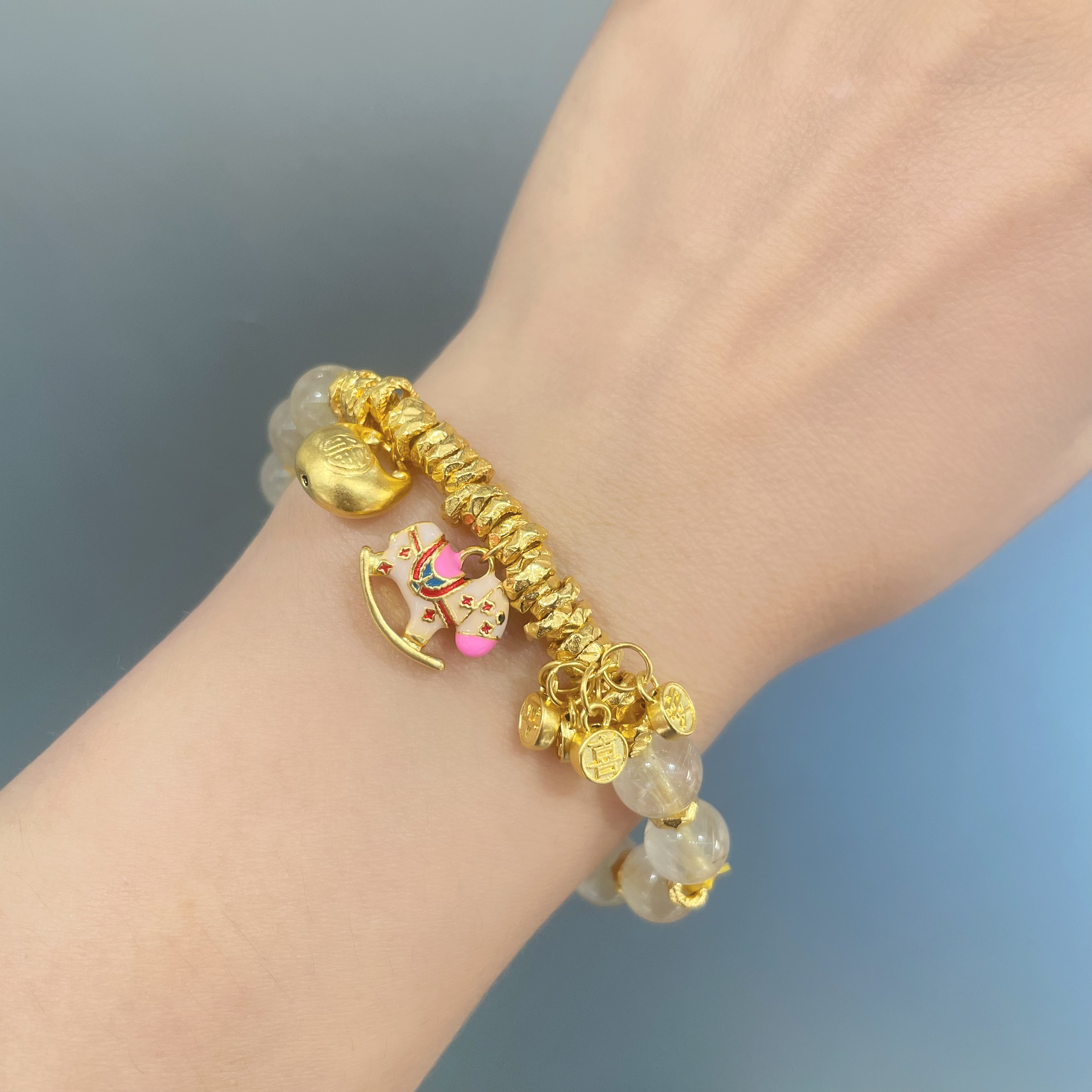 足金纯黄金999整圈盘缠小木马配件个性搭配送人礼物贵