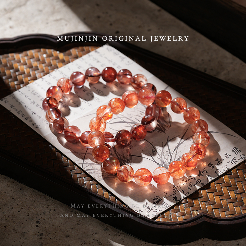 【木槿槿】天然红胶花水晶手链女款约10m百搭手串ZW1668多样性发一