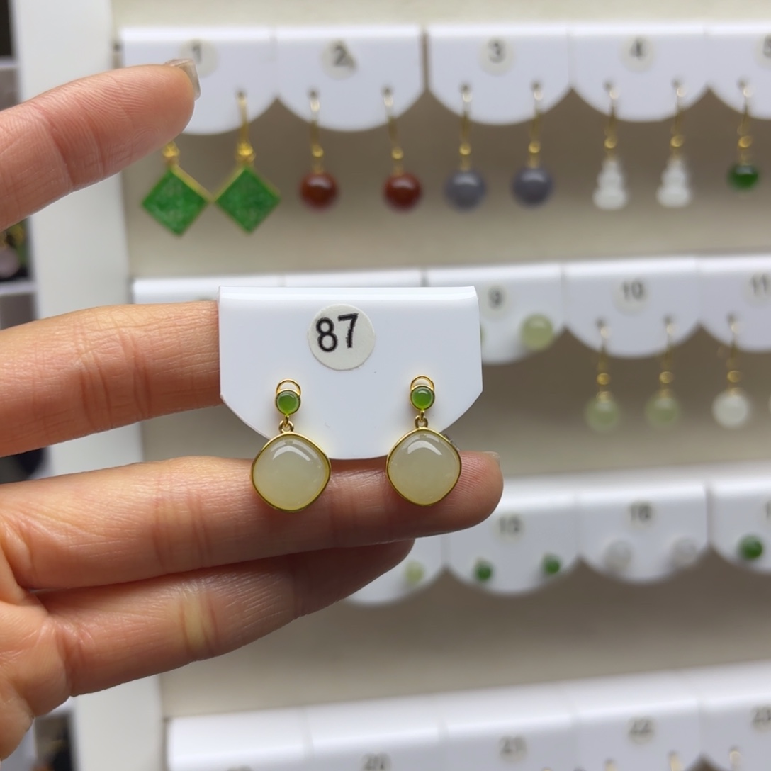 和田玉银S925镶嵌耳饰