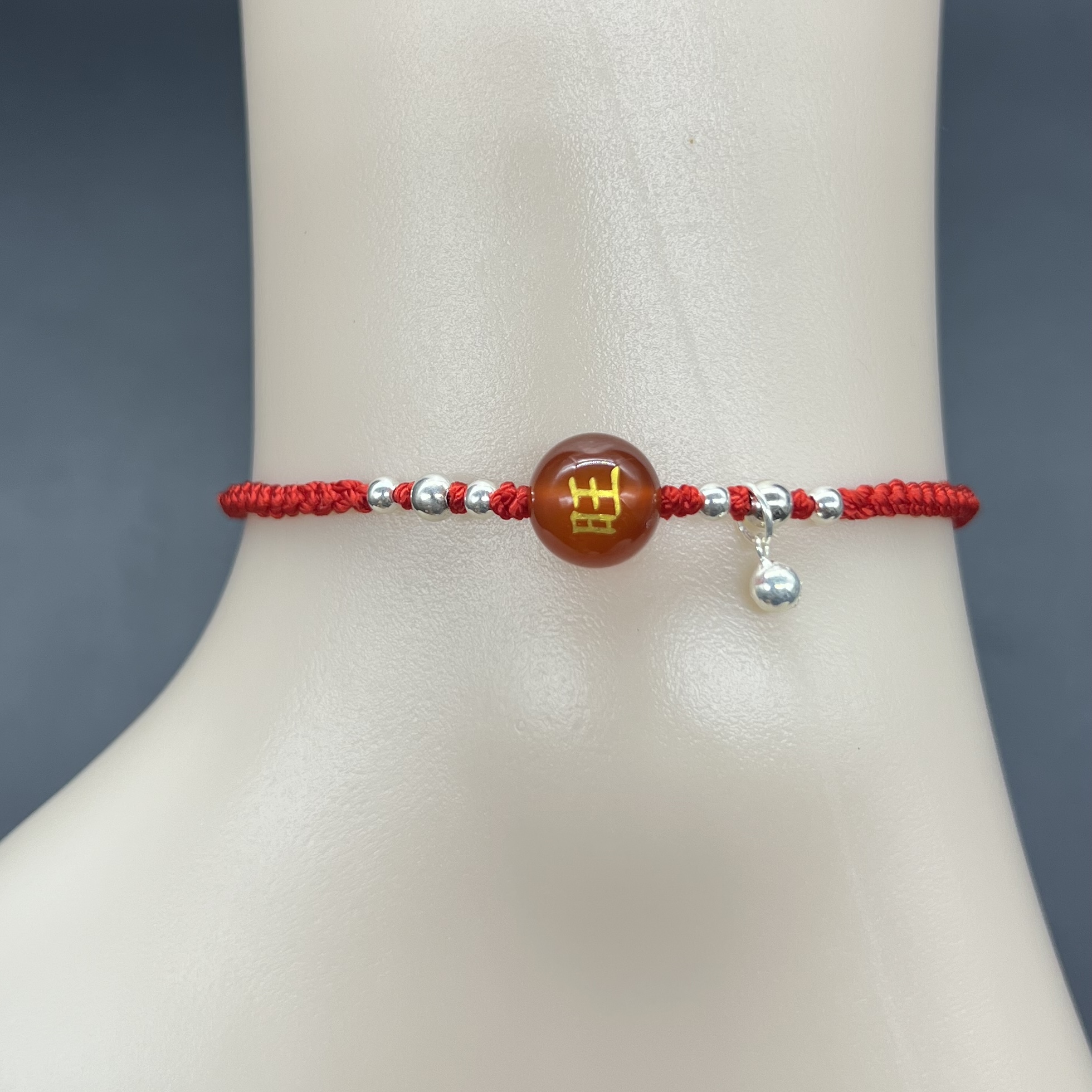 手工编织刻字红玛瑙脚链简约时尚情侣定制礼物（绳子颜色可调换）