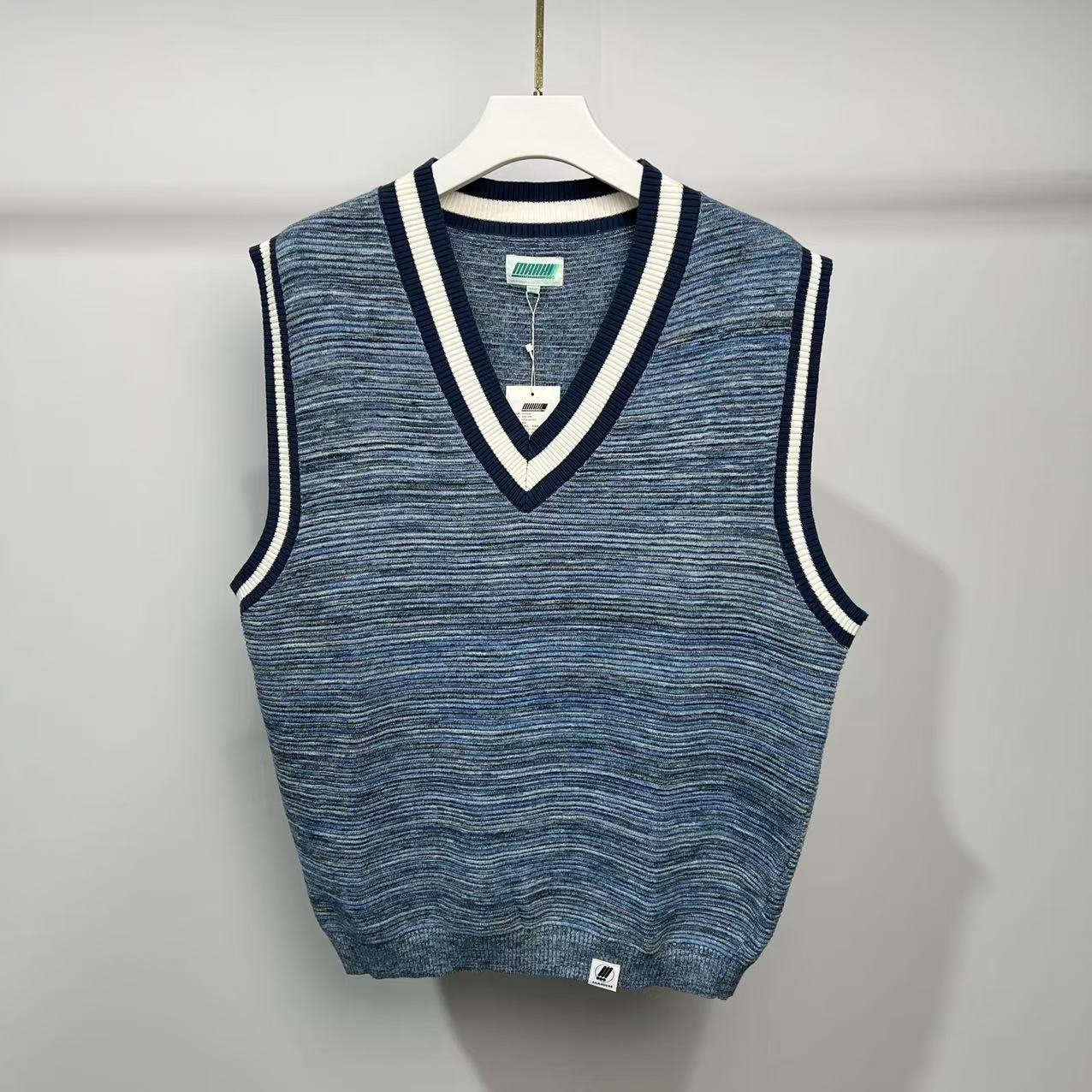 MM 韩系男款蓝色V领拼接撞色百搭针织马甲 MEVCB41020 41020