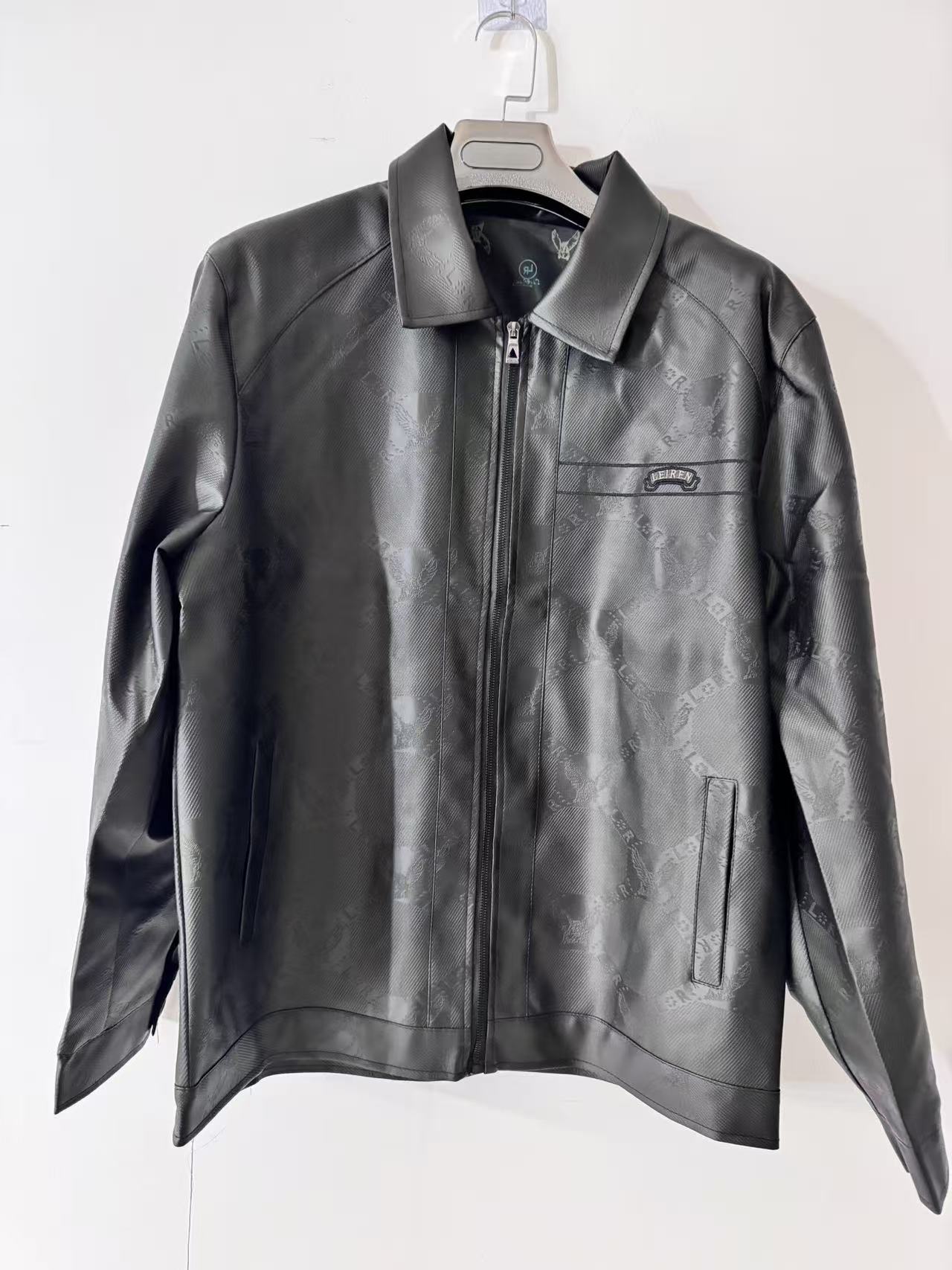 百搭潮流爆裂纹美式机车夹克翻领春季皮衣黑色1428