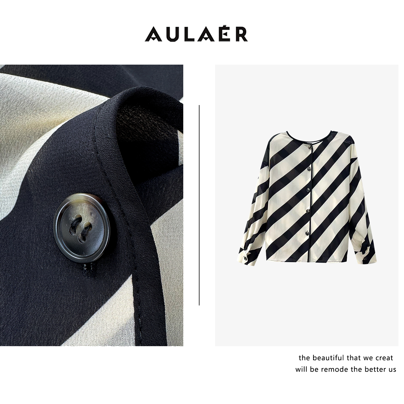 AULAER/澳拉尔【可可专属】轻奢桑蚕丝撞色斜条纹三穿衬衫ALE351111
