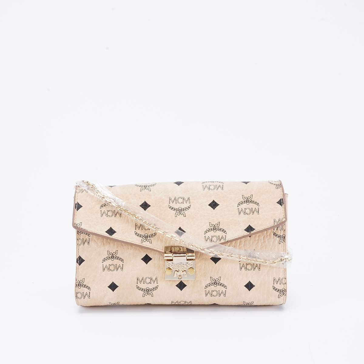 95新 MCM 【诗诗】链条包中号新款米色/BG22000283/一口价