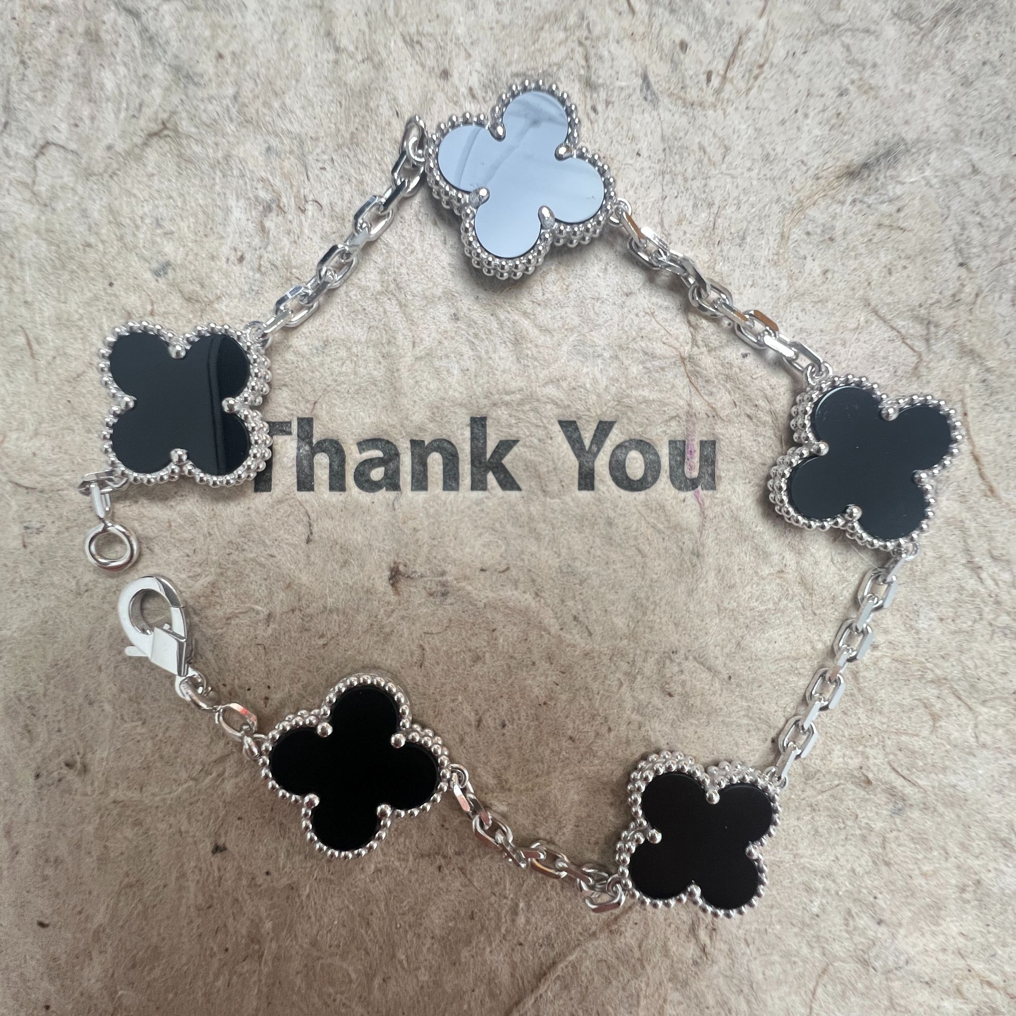 18K黑玛瑙五花手链-重金精工版15mm k白优雅时尚轻奢明星高级复古