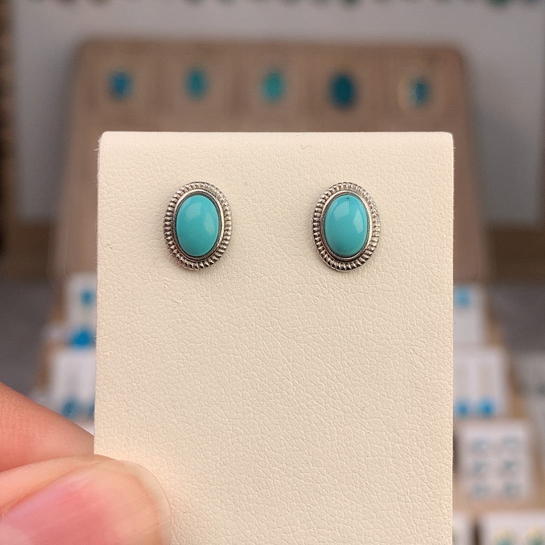 绿松石银S925镶嵌耳饰