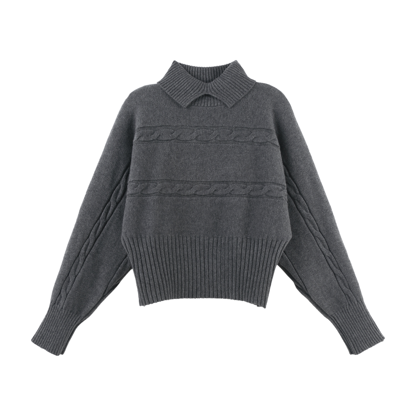 2025新款复古优雅麻花肌理翻领泡泡袖时尚针织上衣HBZXW918648