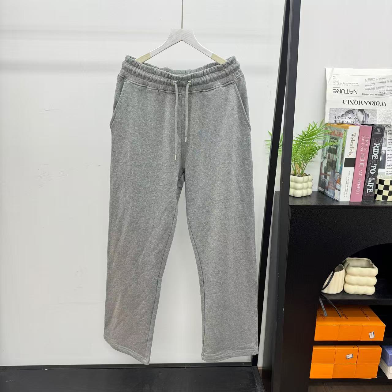 字母刺绣毛圈棉松紧腰抽绳纯色休闲百搭日常阔腿卫裤25120744