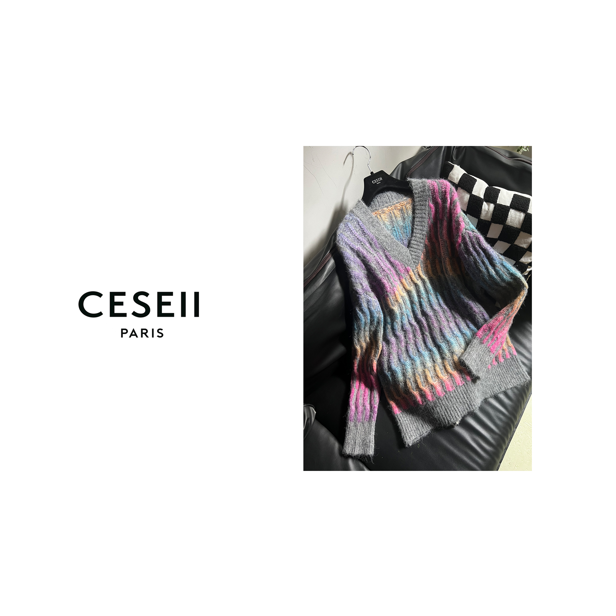 【XJ1373】CESEII秋冬新年战衣彩纱混纺时尚毛衣套头衫 