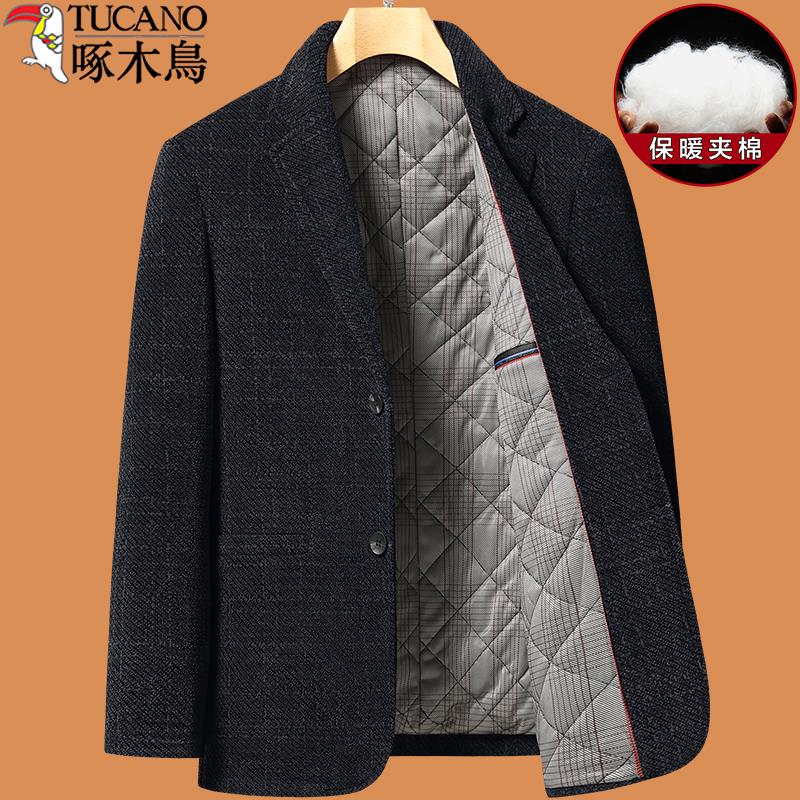 爸爸秋冬款外套西服男加厚中年40岁50婚宴礼服中老年西装60喜公公