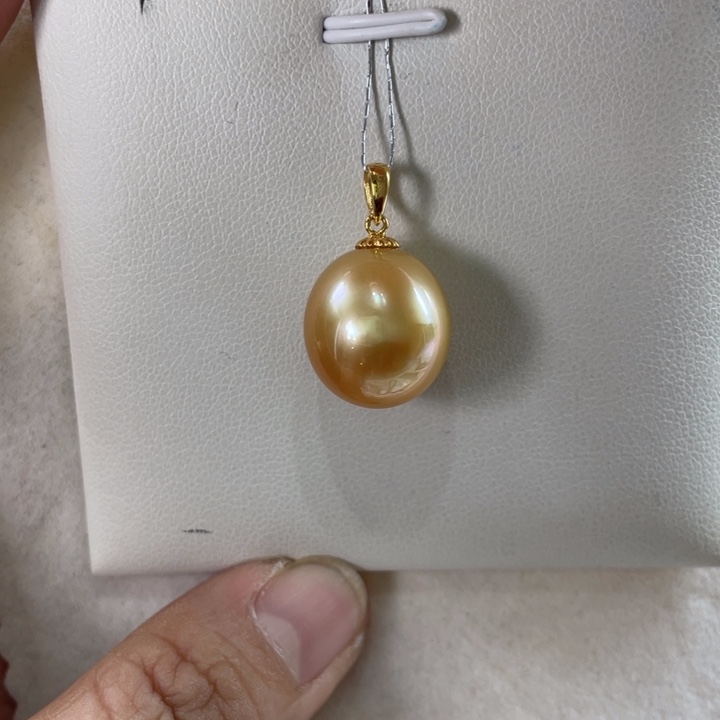18K金镶嵌吊坠(不含链)海水珍珠南洋金珠14-15m m