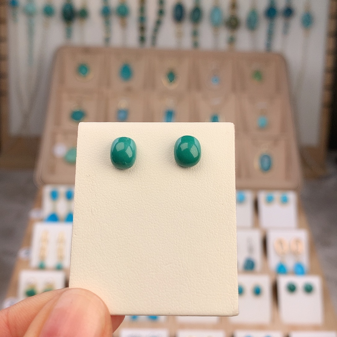 绿松石银S925镶嵌耳饰