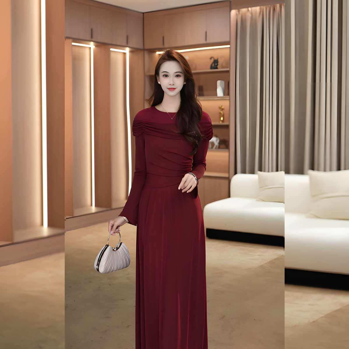 之之【心动时刻】26年春季法式气质手工花朵捏褶连衣裙-YSJ1112010