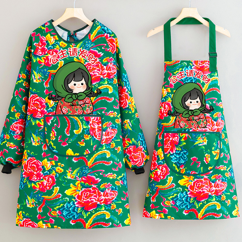 东北大花围裙 防泼水餐饮民族风罩衣饭店服务员女新款工作服时尚