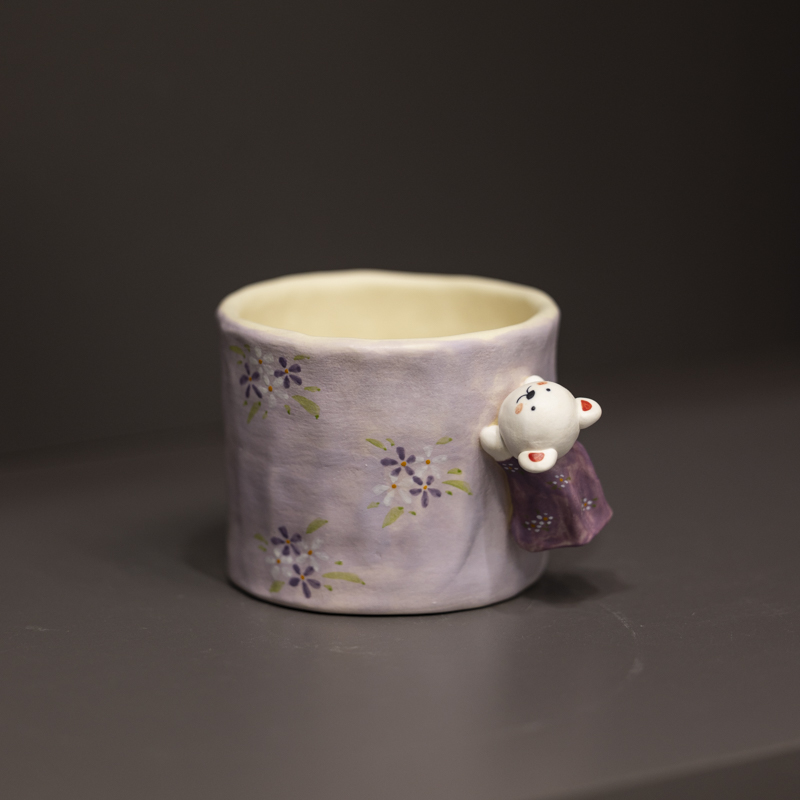 874紫色立体小熊把手杯