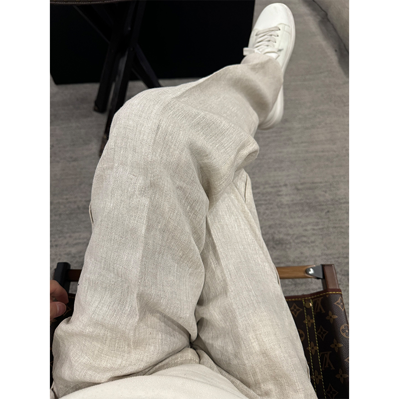 8300版 "风吹半夏 雨露100%亚麻原麻色"小开风简约长裤