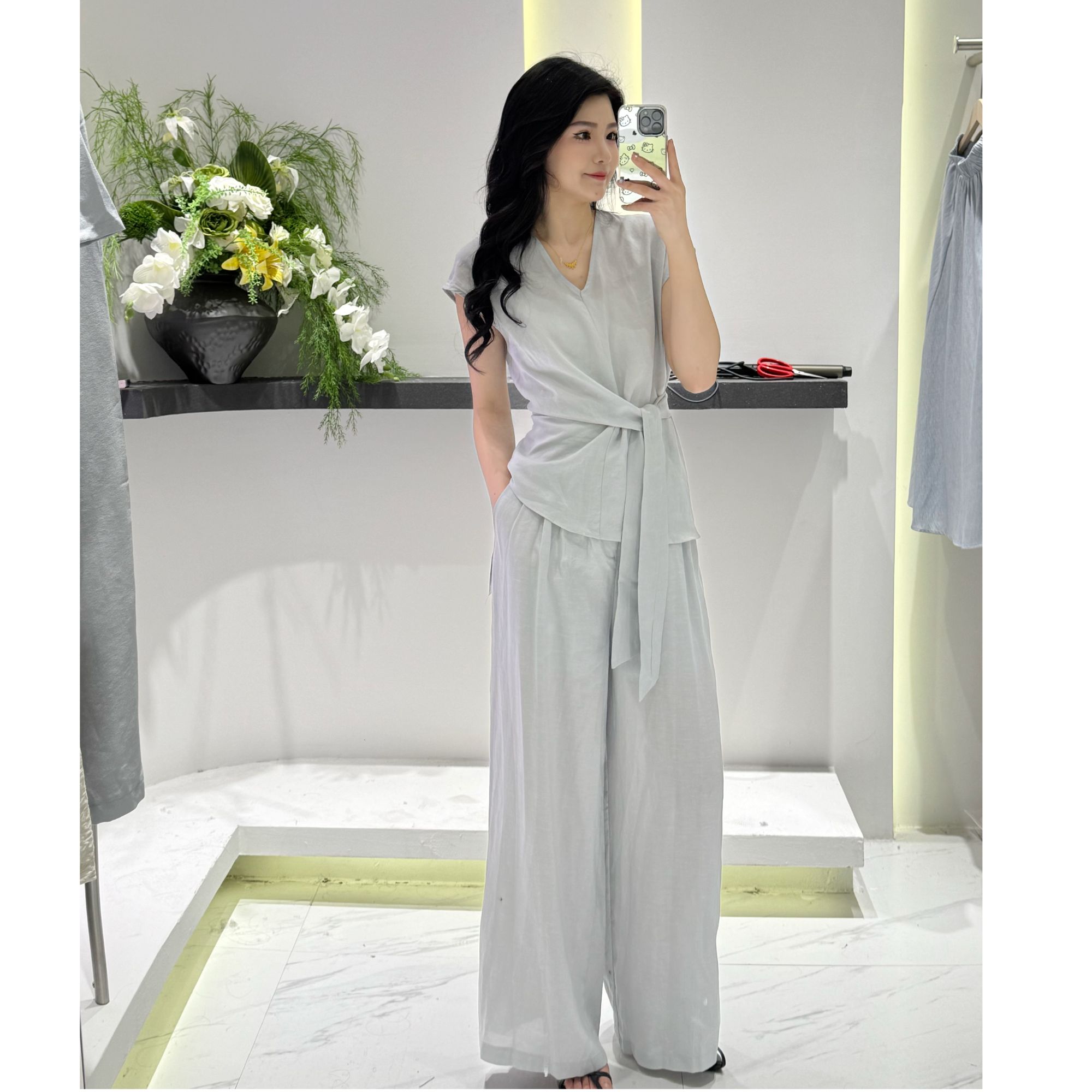 [YI家服饰]时尚休闲阔腿套裤新款无袖设计感两件套223